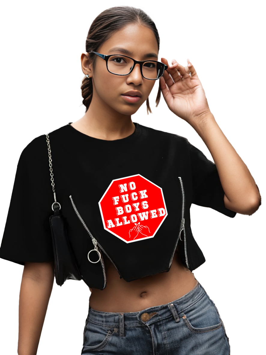 Ladies No F*ckboys Allowed Croptop Zipper Tee