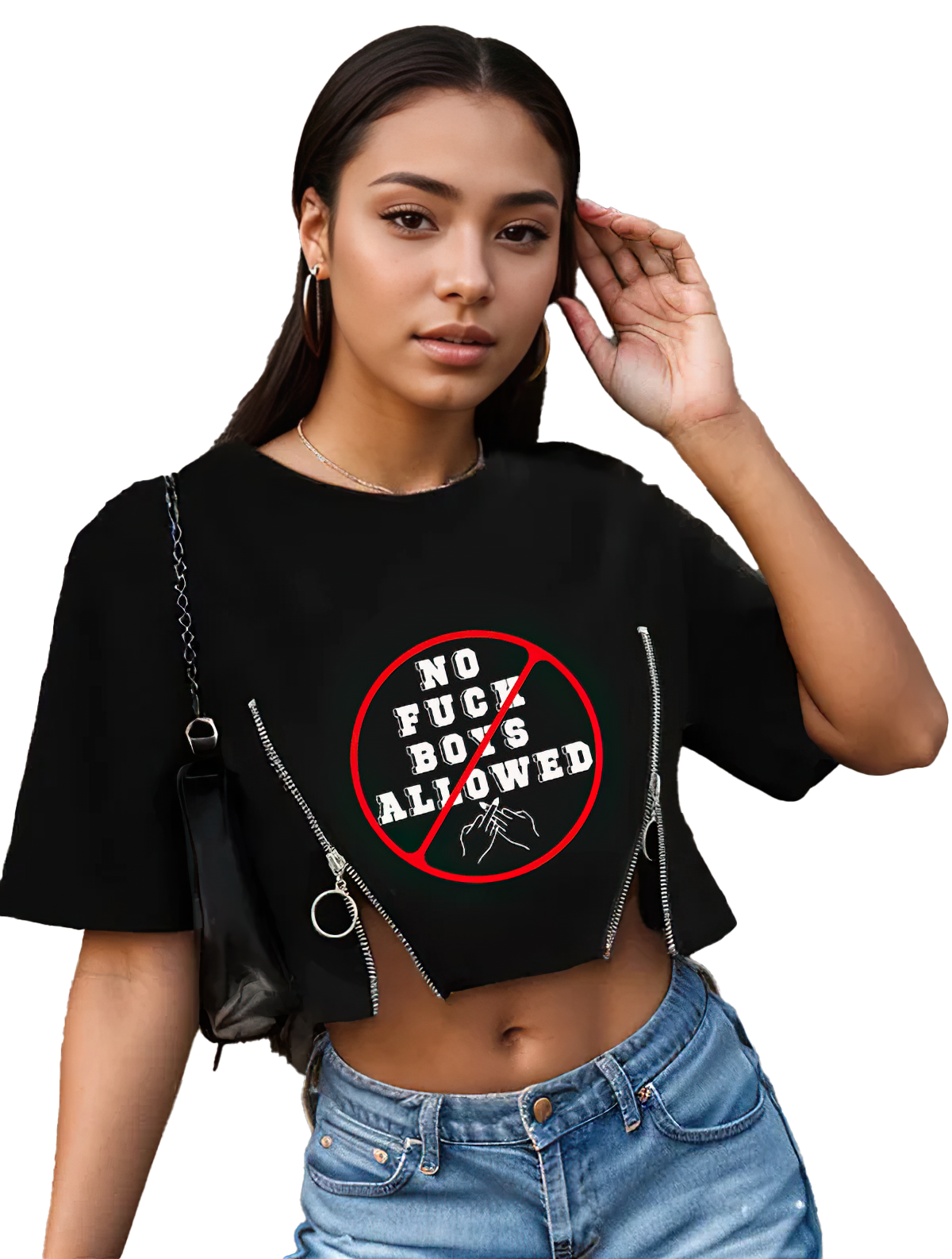 Ladies No F*ckboys Allowed Croptop Zipper Tee