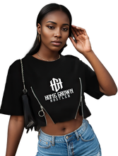 Load image into Gallery viewer, Ladies Home Grown Hustler Signature Croptop Zipper Tee
