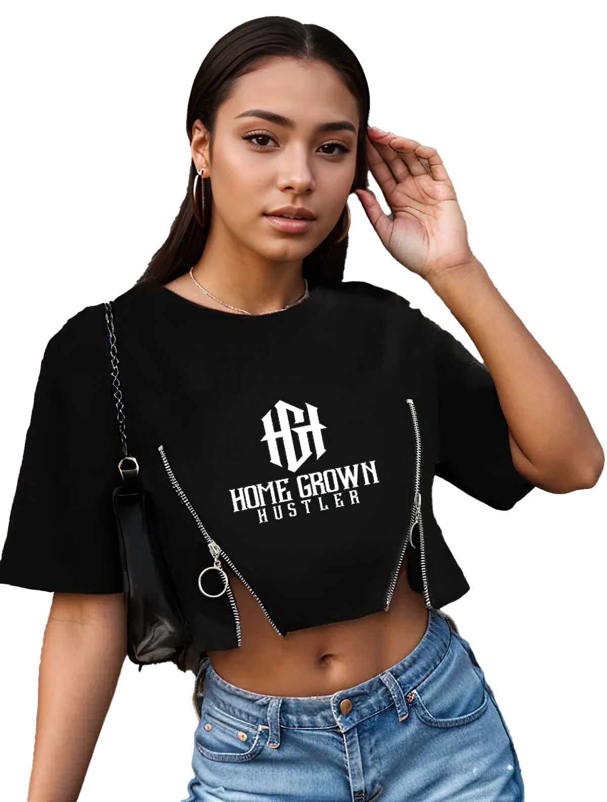 Ladies Home Grown Hustler Signature Croptop Zipper Tee