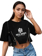 Load image into Gallery viewer, Ladies Home Grown Hustler Signature Croptop Zipper Tee
