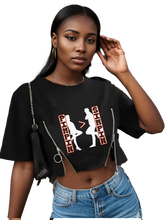 Load image into Gallery viewer, Ladies Women Pimpin vs Men Simpin Croptop Zipper Tee
